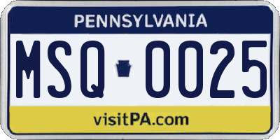 PA license plate MSQ0025