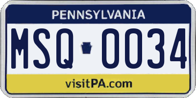 PA license plate MSQ0034