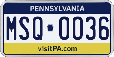 PA license plate MSQ0036