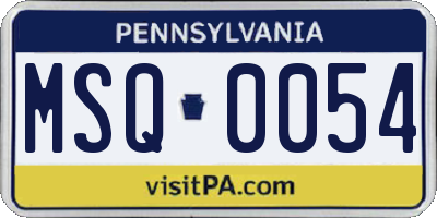 PA license plate MSQ0054