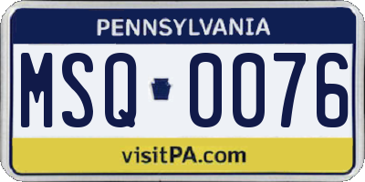 PA license plate MSQ0076