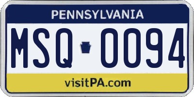 PA license plate MSQ0094