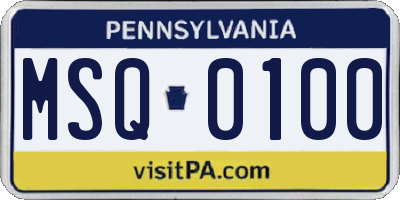 PA license plate MSQ0100