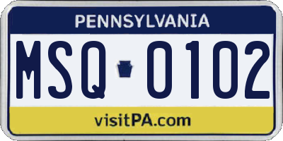 PA license plate MSQ0102