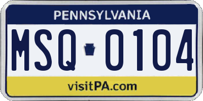 PA license plate MSQ0104