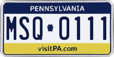 PA license plate MSQ0111