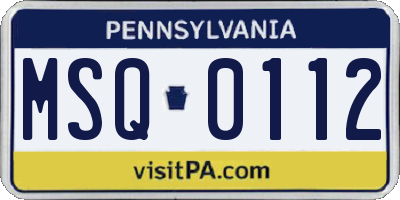 PA license plate MSQ0112