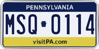 PA license plate MSQ0114