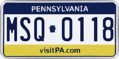 PA license plate MSQ0118