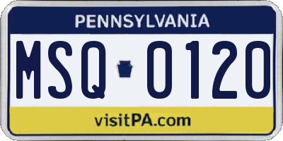 PA license plate MSQ0120