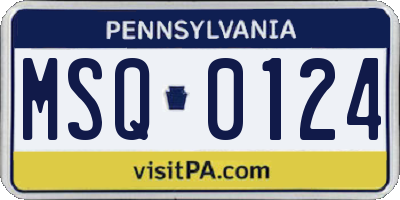 PA license plate MSQ0124