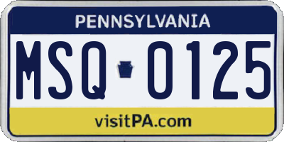 PA license plate MSQ0125