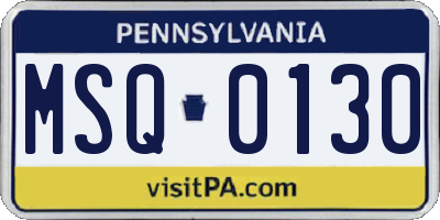 PA license plate MSQ0130