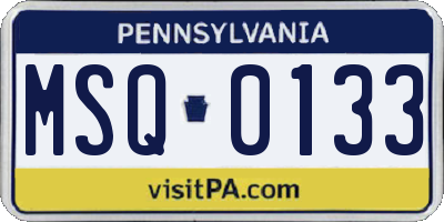 PA license plate MSQ0133