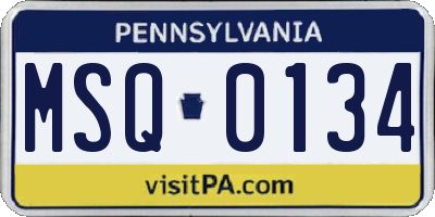 PA license plate MSQ0134