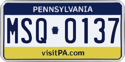 PA license plate MSQ0137