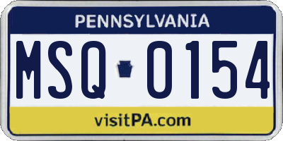 PA license plate MSQ0154
