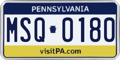 PA license plate MSQ0180