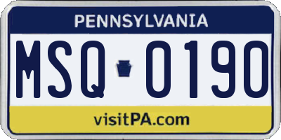 PA license plate MSQ0190