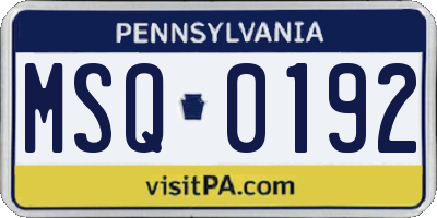 PA license plate MSQ0192
