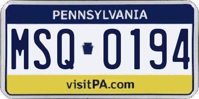 PA license plate MSQ0194