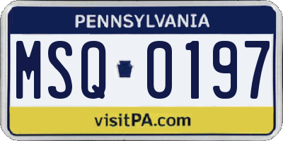 PA license plate MSQ0197