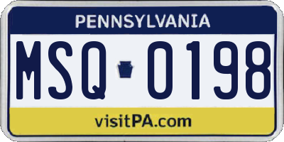 PA license plate MSQ0198