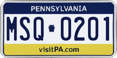 PA license plate MSQ0201