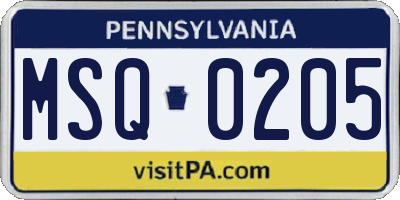 PA license plate MSQ0205