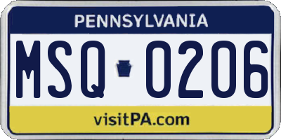 PA license plate MSQ0206