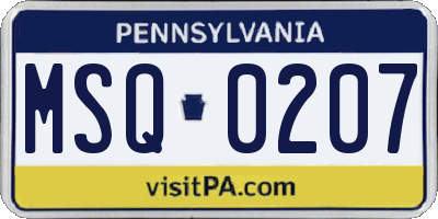 PA license plate MSQ0207