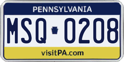 PA license plate MSQ0208