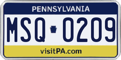 PA license plate MSQ0209