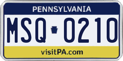 PA license plate MSQ0210