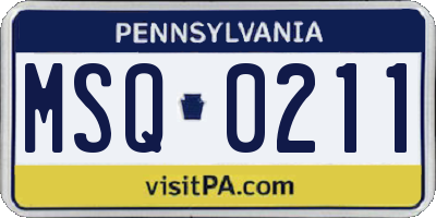 PA license plate MSQ0211