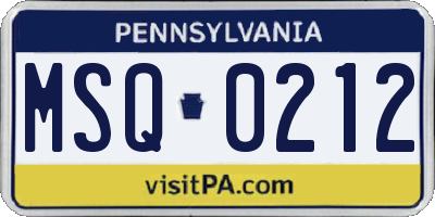 PA license plate MSQ0212