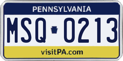PA license plate MSQ0213