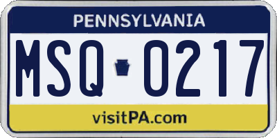 PA license plate MSQ0217