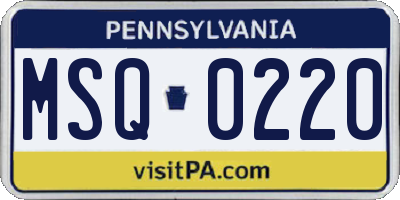 PA license plate MSQ0220