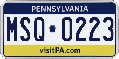 PA license plate MSQ0223
