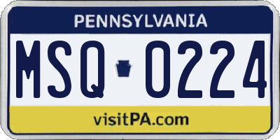 PA license plate MSQ0224