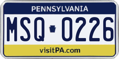 PA license plate MSQ0226