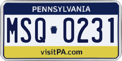 PA license plate MSQ0231
