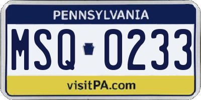 PA license plate MSQ0233