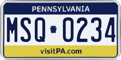 PA license plate MSQ0234