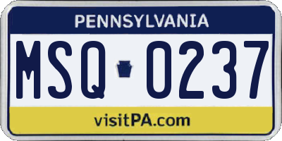 PA license plate MSQ0237