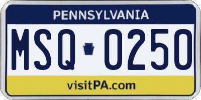 PA license plate MSQ0250
