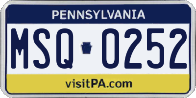 PA license plate MSQ0252