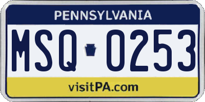 PA license plate MSQ0253