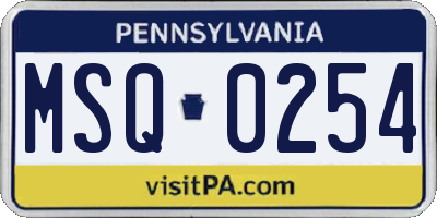 PA license plate MSQ0254